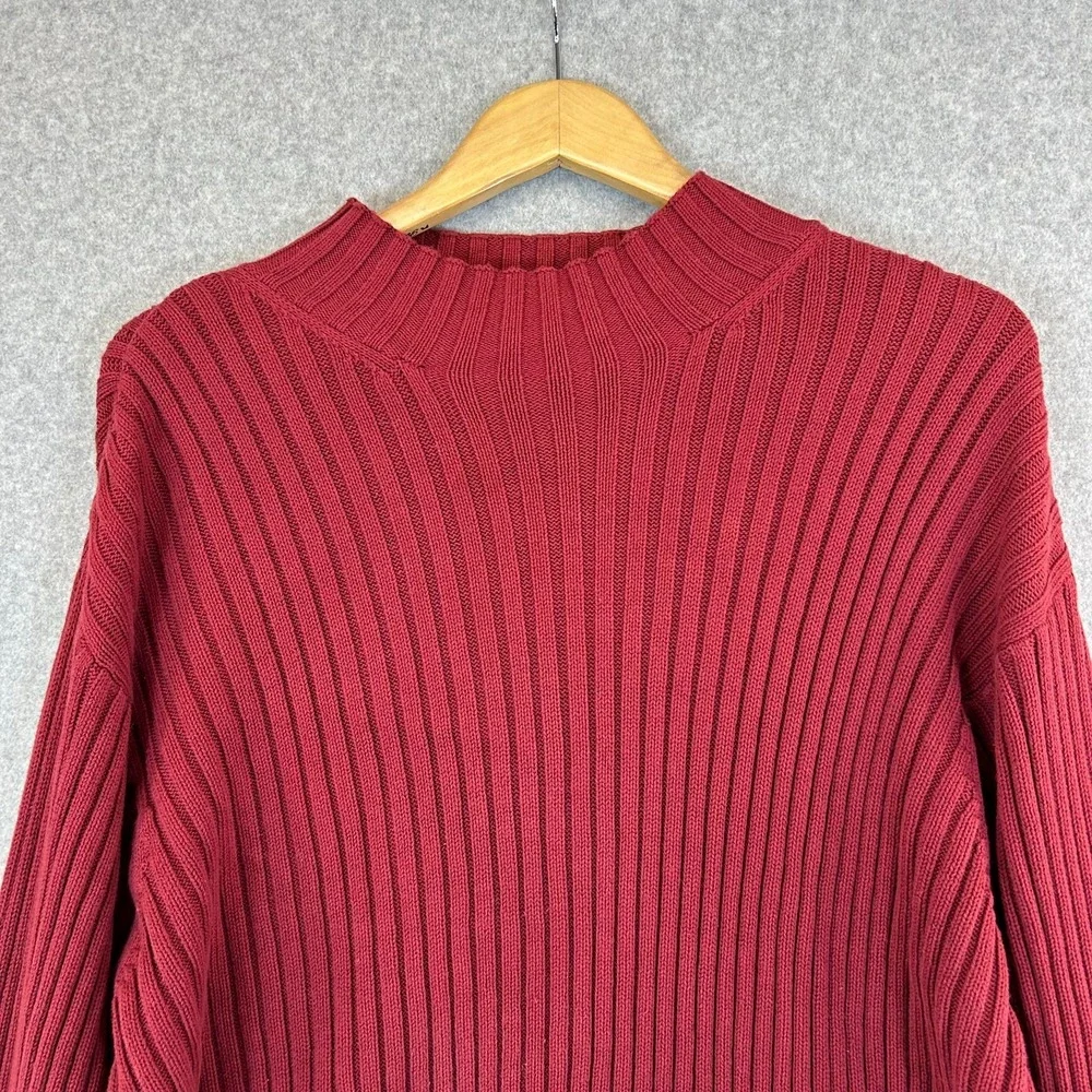 American Eagle Y2K Cotton Mockneck Elbow Patch Ribbed Sweater Brick Red Mens XL
